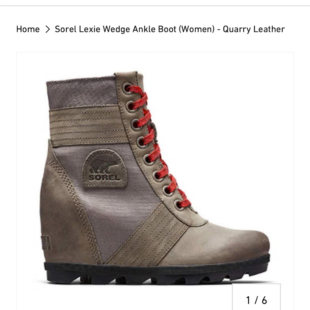 Sorel Lexie Wedge Ankle Boot - Size 10 Quarry Leather
